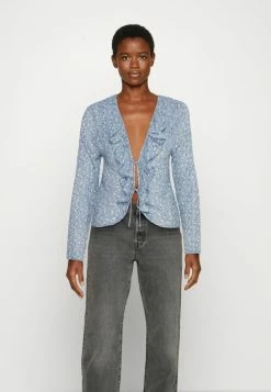 Abercrombie & Fitch RUFFLE TIE FRONT - Blouse - Blue