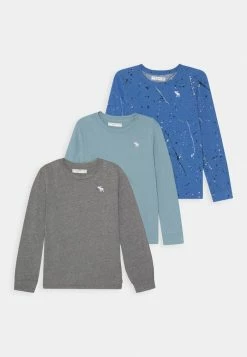 Abercrombie & Fitch ZALANDO BASIC MALE 3 PACK - Basic T-shirt - Blue Splatter/forget-me-blue/grey