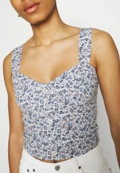 Abercrombie & Fitch PLEATED WIDE STRAP BUTTON THRU - Top - Blue/white -Abercrombie & Fitch Shop 06627dc58b264176b9c9ccfd73ebcbf6