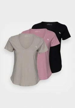 Abercrombie & Fitch CREW 3 PACK - Basic T-shirt - Orchid/porpoise/black