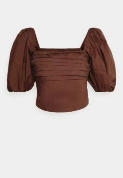 Abercrombie & Fitch HIGH NECK CUT OUT - Blouse - Chestnut