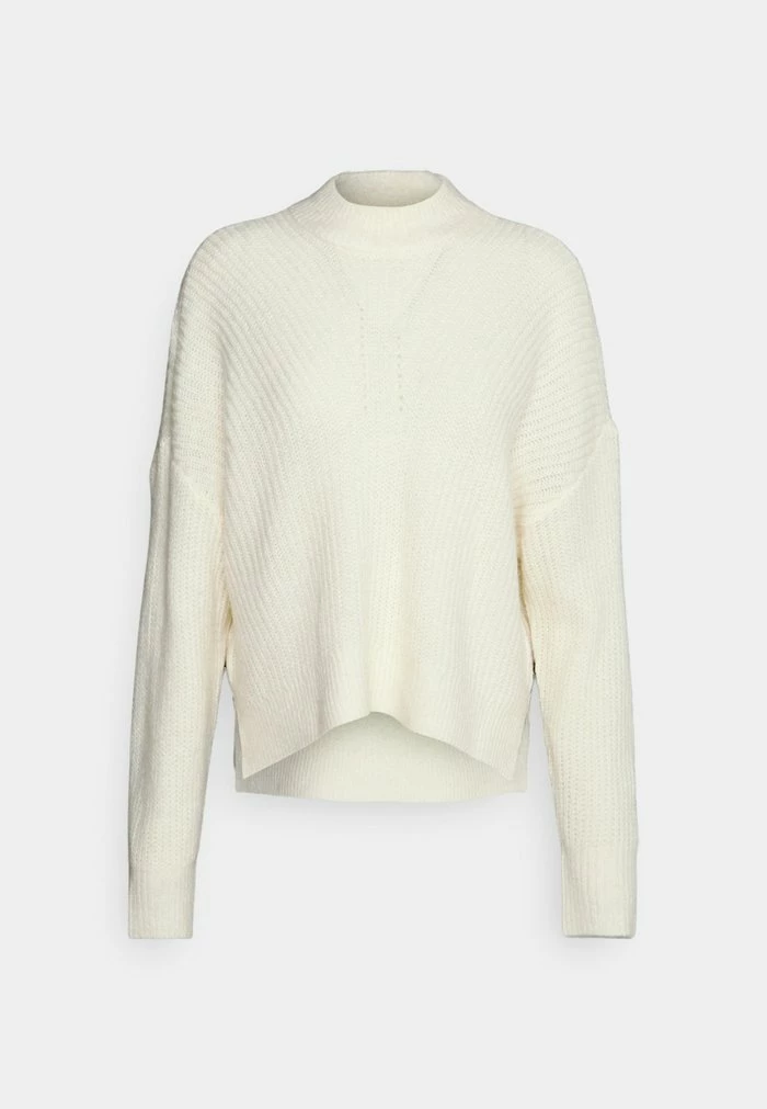 Abercrombie & Fitch CABLE WEDGE MOCK - Jumper - Cream 5 Abercrombie & Fitch CABLE WEDGE MOCK - Jumper - Cream - Image 5