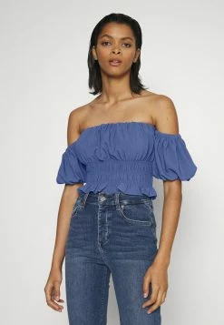 Abercrombie & Fitch CHASE SMOCKED PUFF - Blouse - Blue Marlin