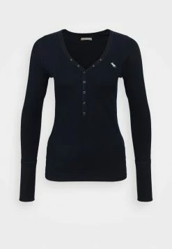 Abercrombie & Fitch ICON HENLEY - Long Sleeved Top - Navy