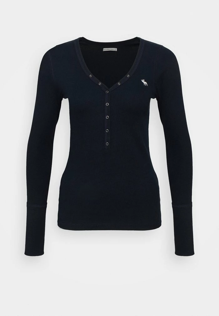 Abercrombie & Fitch ICON HENLEY - Long Sleeved Top - Navy 1 Abercrombie & Fitch ICON HENLEY - Long Sleeved Top - Navy