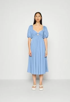 Abercrombie & Fitch PUFF SLEEVE HARDWARE MIDI - Day Dress - Della Robbia Blue
