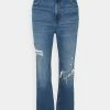 Abercrombie & Fitch KNEE HOLE - Straight Leg Jeans - Medium/dark Destroy
