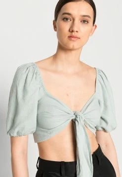 Abercrombie & Fitch TIE FRONT PUFF - Blouse - Puritan Gray -Abercrombie & Fitch Shop 30962b9e8418422fa8a8e6bee394079e