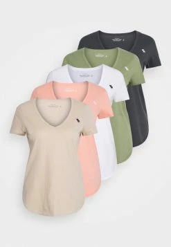 Abercrombie & Fitch WHOLESALE VNECK 5 PACK - Basic T-shirt - Green/pink/white/black/tan -Abercrombie & Fitch Shop 34042df2e91e423f97afd714e2688802