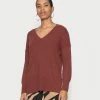 Abercrombie & Fitch FRIENDLY V NECK - Jumper - Deep Brown