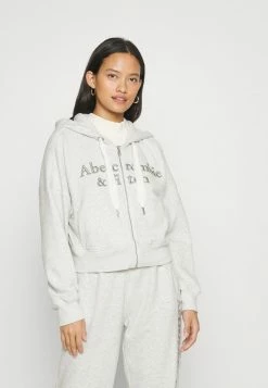 Abercrombie & Fitch LONG LIFE LOGO - Zip-up Sweatshirt - Grey Heather