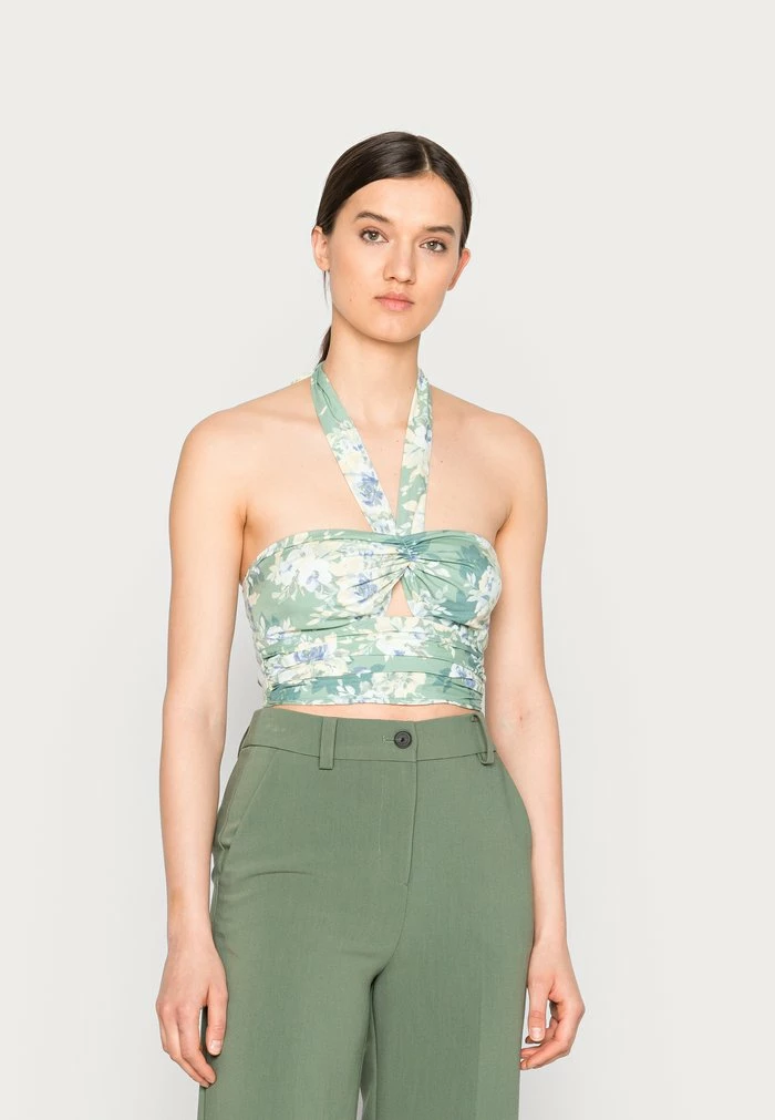 Abercrombie & Fitch BARE SCARF HALTER - Top - Green Floral 1 Abercrombie & Fitch BARE SCARF HALTER - Top - Green Floral