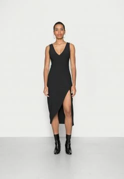 Abercrombie & Fitch CHASE PARTY PLUNGE NECK MIDI DRESS - Cocktail Dress / Party Dress - Black