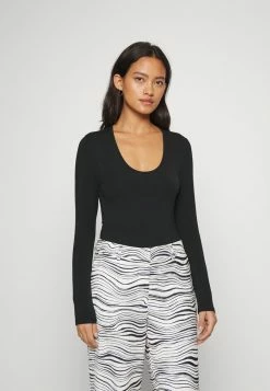 Abercrombie & Fitch ESSENTIAL CREW BODYSUIT - Long Sleeved Top - Black