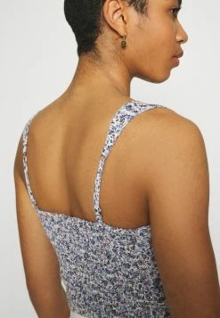 Abercrombie & Fitch PLEATED WIDE STRAP BUTTON THRU - Top - Blue/white -Abercrombie & Fitch Shop 478dcdc5fa4743b3be7df5d8b8e894e1