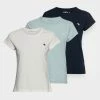 Abercrombie & Fitch 3 PACK - Basic T-shirt - Ether/jet Stream/navy