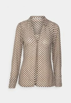 Abercrombie & Fitch ONE CLOSURE SHEER - Button-down Blouse - Brown Checkerboard -Abercrombie & Fitch Shop 48f958692c414fb4b72271bd69986cc6