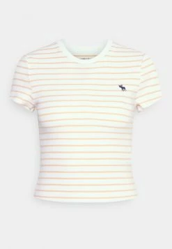 Abercrombie & Fitch ICON CREW BABY TEE STRIPE - Print T-shirt - White/desert Mist