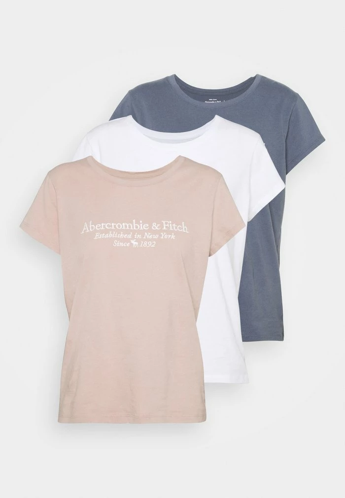 Abercrombie & Fitch LONG LIFE 3 PACK - Print T-shirt - White/blue/pink 1 Abercrombie & Fitch LONG LIFE 3 PACK - Print T-shirt - White/blue/pink