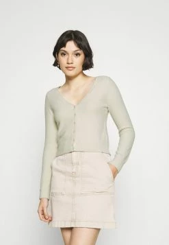 Abercrombie & Fitch SLIM FUZZY SHORT CARDI CHAIN - Cardigan - Cream