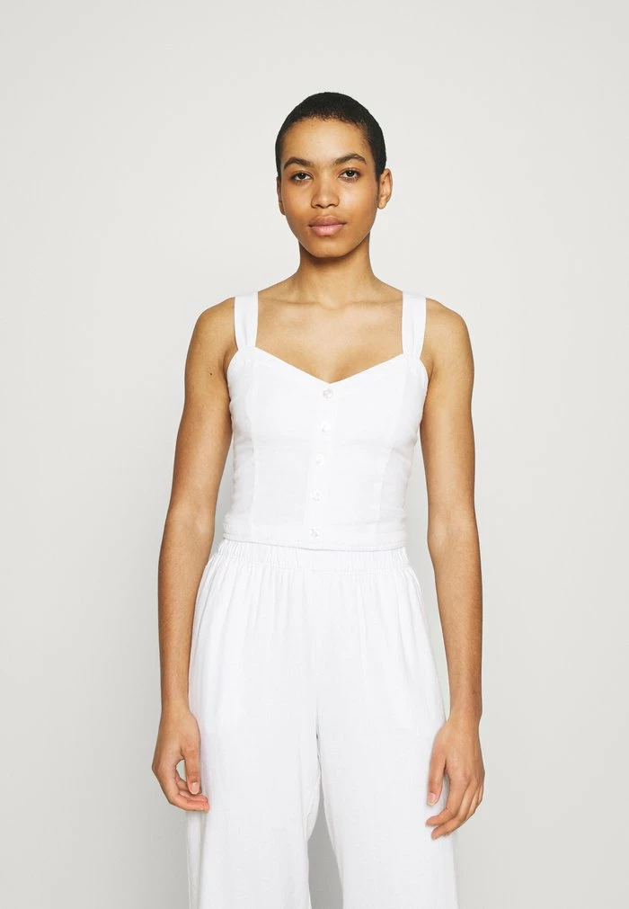 Abercrombie & Fitch PLEATED WIDE STRAP BUTTON THRU - Top - White 1 Abercrombie & Fitch PLEATED WIDE STRAP BUTTON THRU - Top - White