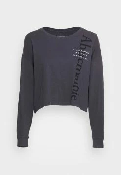 Abercrombie & Fitch APAC CROPPED LOGO TEE - Long Sleeved Top - Black -Abercrombie & Fitch Shop 557fdb1743c14861973cda115f8f6fcf