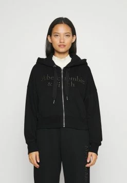 Abercrombie & Fitch LONG LIFE LOGO - Zip-up Sweatshirt - Black Beauty