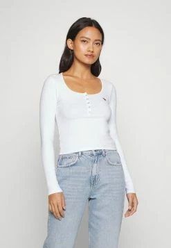 Abercrombie & Fitch ICON HENLEY - Long Sleeved Top - Brilliant White