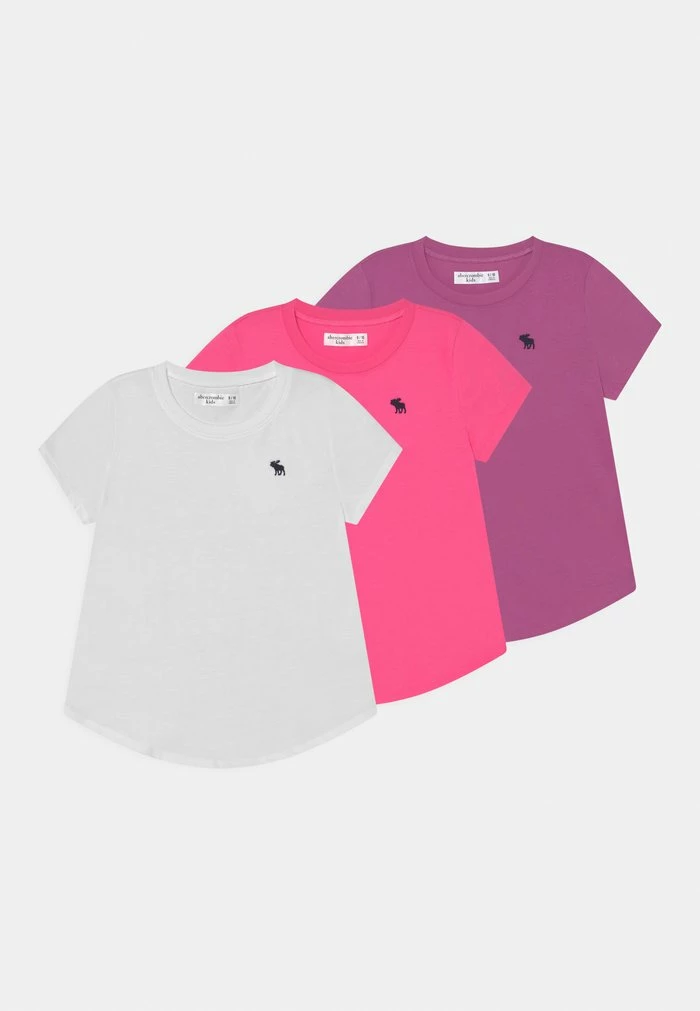 Abercrombie & Fitch CORE CREW TEE MULTI 3 PACK - Basic T-shirt - White/knockout Pink/meadow Mauve 1 Abercrombie & Fitch CORE CREW TEE MULTI 3 PACK - Basic T-shirt - White/knockout Pink/meadow Mauve