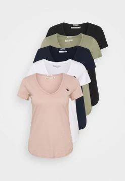 Abercrombie & Fitch 5 PACK - Basic T-shirt - White/black/pink/olive/navy