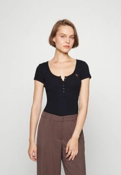 Abercrombie & Fitch ICON HENLEY - Basic T-shirt - Black Beauty