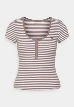 Abercrombie & Fitch ICON HENLEY FALL STRIPE - Print T-shirt - Tan/white -Abercrombie & Fitch Shop 625966304536450ca37b9f541fa0983a