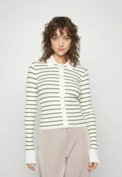 Abercrombie & Fitch BUTTON THROUGH CARDI - Cardigan - Jet Stream/green Stripe