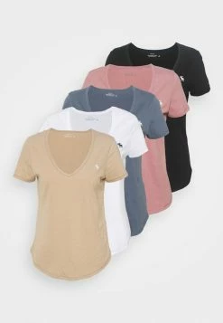 Abercrombie & Fitch 5 PACK - Basic T-shirt - White/tan/rose/blue/black