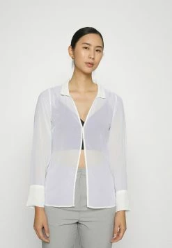 Abercrombie & Fitch ONE CLOSURE SHEER - Button-down Blouse - Cloud Dancer