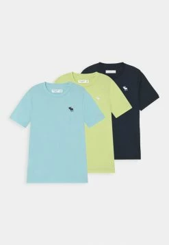 Abercrombie & Fitch CREW 3 PACK - Basic T-shirt - Shadow Lime/clearwater/sky Captain