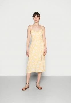 Abercrombie & Fitch SMOCKED BODICE MIDI DRESS - Day Dress - Yellow