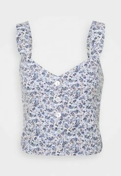 Abercrombie & Fitch PLEATED WIDE STRAP BUTTON THRU - Top - Blue/white -Abercrombie & Fitch Shop 6cf85dd1ce8f4175bbc451623e153d8c