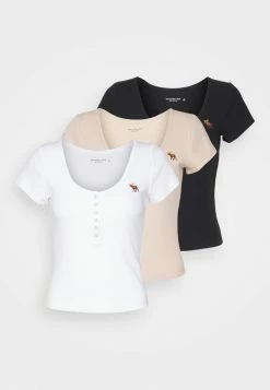 Abercrombie & Fitch ICON HENLEY 3 PACK - Basic T-shirt - Black/ White/doeskin -Abercrombie & Fitch Shop 71ac324eb7da4c32b59f0e46910a0bea