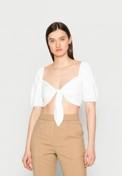 Abercrombie & Fitch TIE FRONT PUFF - Blouse - Brilliant White