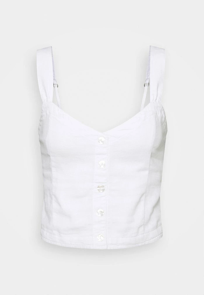 Abercrombie & Fitch PLEATED WIDE STRAP BUTTON THRU - Top - White 4 Abercrombie & Fitch PLEATED WIDE STRAP BUTTON THRU - Top - White - Image 4