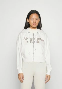 Abercrombie & Fitch LONG LIFE LOGO - Zip-up Sweatshirt - Cloud Dancer