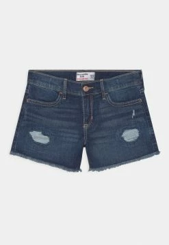 Abercrombie & Fitch CORE DESTROY MIDI - Denim Shorts - Blue Denim