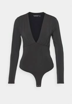Abercrombie & Fitch SLINKY DEEP V RUCHED BODYSUIT - Long Sleeved Top - Black Beauty -Abercrombie & Fitch Shop 8d86c6fcd05d48a5a3b5c92ef0fe8439