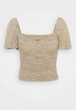 Abercrombie & Fitch CINCH VNECK FLUTTER - Blouse - Brown