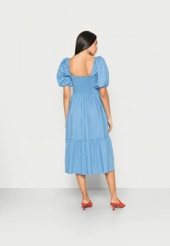 Abercrombie & Fitch STRAIGHT NECK PUFF MIDI - Day Dress - Blue -Abercrombie & Fitch Shop 90c233f3751747178327235ead8f35bd