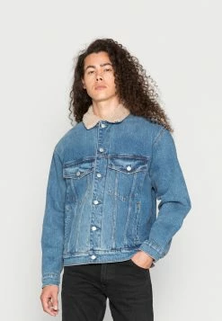 Abercrombie & Fitch TRUCKER COLLAR - Denim Jacket - Medium Indigo