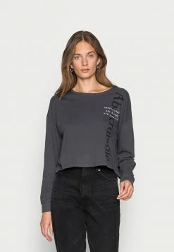 Abercrombie & Fitch APAC CROPPED LOGO TEE - Long Sleeved Top - Black
