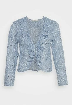Abercrombie & Fitch RUFFLE TIE FRONT - Blouse - Blue -Abercrombie & Fitch Shop 9fb02a5c30f348a3a80881cdd52933e9