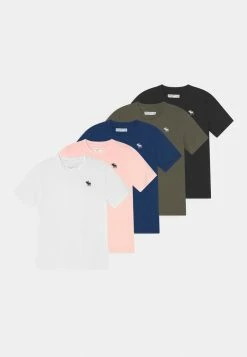 Abercrombie & Fitch 5 PACK - Basic T-shirt - White/dark Grey/olive/pink/blue